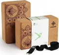 Produktbild: Yogablöcke Kork 2er Set Yogaklotz - Yoga Block mit Yoga Gurt - Korkblock für ...