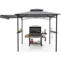 Produktbild: COSTWAY Grillpavillon wetterfest, Grillüberdachungen mit Seitenmarkise, Doppeldach, Seitenregalen, Haken & Flaschenöffner 318x153x250cm - Grau/Schwarz