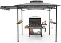Produktbild: COSTWAY Grillpavillon wetterfest, Grillüberdachungen mit Seitenmarkise, Doppeldach, Seitenregalen, Haken & Flaschenöffner 318x153x250cm