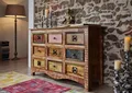 Produktbild: Vintage Altholz Kommode mehrfarbig shabby chic Sideboard massiv 9 Schubladen