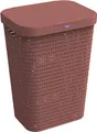 Produktbild: Rotho COUNTRY Wäschekorb mit Deckel Rot in Rattan-Optik - Wäschesammler Wäschebox, BPA FREI - Laundry Baskets Hamper - Wäsche Korb Wäschepuff - Schmutzwäschebehälter 55L (42x32,2x57,7cm)