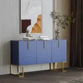 Produktbild: Merax Sideboard mit 3 Türen und verstellbaren Einlegeböden, Kommode mit Metallsockel, Anrichte Buffet Schließfachschrank Schrank, 138x80.5x40cm, Blau