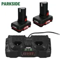 Produktbild: Parkside Akku Doppelladegerät mit 2× 4Ah Akkus  X 12V Team Set , Cell Balancing