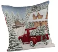 Produktbild: formano Weihnachtskissen 45 cm mit Auto + Baum-Motiv Deko Kissen mit Füllung ohne Reißverschluss - Weihnachten - festliches Sofakissen - Rückseite rot - Winter Dekoration