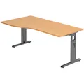 Produktbild: HAMMERBACHER OS 18 höhenverstellbarer Schreibtisch buche Trapezform, C-Fuß-Gestell grau 180,0 x 80,0/100,0 cm