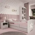 Produktbild: Kinderbett 180x80 mit Matratze, Rausfallschutz, Lattenrost & Schublade in weiß 80 x 180 Mädchen Bett rosa Pferd