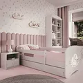 Produktbild: Kids Collective Kinderbett 80x180 cm mit Matratze, Rausfallschutz, Lattenrost & Schublade in weiß 80x180 Mädchen Bett rosa Pferd | von 3. bis 12. Lebensjahr