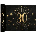 Produktbild: (1qm=5,99 EUR) Tischläufer Happy Birthday 30, schwarz-gold, 30cm x 5m