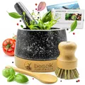 Produktbild: Mörser mit Stößel aus natürlichem Granit mit Holzlöffel, Reinigungsbürste, Pe...