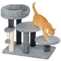 Produktbild: PawHut Katzentreppe 3-stufige Haustiertreppe mit Bett Ball Hundetreppe Tiertreppe für Katzen bis 5 kg Plüsch Grau 60 x 40 x 56 cm
