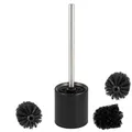 Produktbild: bremermann WC-Garnitur TIRANO, freistehende WC-Bürste mit Glaseinsatz, inkl. 3X Schwarze Ersatzbürstenköpfe, Toilettenbürste für Badezimmer und Gäste-WC aus rostfreiem Edelstahl (Schwarz)