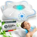 Produktbild: Orthopädisches Nackenstützkissen bei Nackenschmerzen aus hochwertigem Memory Foam - Ergonomisches Nackenkissen - Kopfkissen für Seiten-, Rücken... - Grau