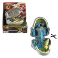 Produktbild: Mattel Jurassic World: Die Wiedergeburt, kleines Abenteuer-Spielset, Spinosaurus-Kopf öffnet sich, 4 interaktive Funktionen, 3 kleine Figuren, Dinosaurier-Spielzeug, JGB97