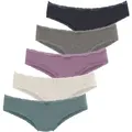Produktbild: Brasilslip VIVANCE, Damen, Gr. 32/34, bunt (anthrazit meliert, beige meliert, flieder, eukalyptus, navy), Single Jersey, Obermaterial: 95% Baumwolle, 5% Elasthan. Spitze: 90% Polyamid, 10% Elasthan, meliert, unifarben, körpernah, Unterhosen, aus elastischer Baumwolle