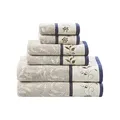 Produktbild: Madison Park Serene Badetuch-Set, 100% Baumwolle, luxuriöses Blumenmuster, Bestickt, Baumwoll-Jacquard-Design, weich und sehr saugfähig, für die Dusche, Verschiedene Größen, Marineblau, 6-teilig