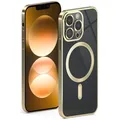 Produktbild: ONEFLOW Aura Case für iPhone 13 Pro Max Hülle kompatibel mit MagSafe, Handyhülle mit Kameraschutz, Schutzhülle für induktives kabelloses Laden, Silikonhülle Durchsichtig, Gold