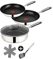 Produktbild: Tefal E30 Jamie Oliver Pfannenset Induktion 6 tlg -SET15- Schmorpfanne mit Deckel 25cm Hoher Rand, Pfanne 20 cm + 28 cm, Beschichtet, Ofenfest, Spülmaschinenfest