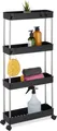 Produktbild: Relaxdays Nischenwagen, 4 Etagen, mit Rollen, Küche, Bad, Rollwagen, 88 x 41,5 x 14,5 cm, Kunststoff, Edelstahl, schwarz