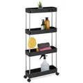 Produktbild: Relaxdays Nischenwagen, 4 Etagen, mit Rollen, Küche, Bad, Rollwagen, 88 x 41,5 x 14,5 cm, Kunststoff, Edelstahl, schwarz