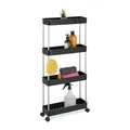 Produktbild: Relaxdays Nischenwagen, 4 Etagen, mit Rollen, Küche, Bad, Rollwagen, 88 x 41,5 x 14,5 cm, Kunststoff, Edelstahl, schwarz