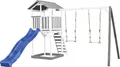 Produktbild: AXI Beach Tower Spielturm aus Holz in Weiß & Grau | Spielhaus für Kinder mit blauer Rutsche, Doppelschaukel und Sandkasten | Stelzenhaus für den Garten
