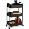 Produktbild: Rollwagen, 3 Etagen, Servierwagen, Küchenwagen Bad & Büro, Rollregal, 71,5x43,5x29,5 cm, Bastelwagen, schwarz - Relaxdays