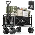 Produktbild: SAMAX Bollerwagen bis 200kg - 2in1 mit Bank - Faltbarer Handwagen Gartenwagen Strandwagen - Klappbar Offroad Transportwagen (Schwarz/Grau, Ohne Rückenlehne)