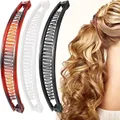Produktbild: 3 Stück Banana Clip,Retro Bananen Haarspange,Bananenspange Haare,Tragbar Rutschfester Bananenclip,Pferdeschwanz Haarspange für Mädchen Dünnes Dickes Haar Modische Frisuren(Schwarz,Braun,Weiß)