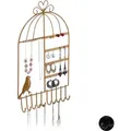 Produktbild: Relaxdays Schmuckhalter Wand, für Ketten, Ohrringe & Armbänder, Schmuckleiste Vogelkäfig, HBT 44,5 x 25,5 x 4,5 cm, gold