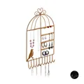 Produktbild: Relaxdays Schmuckhalter Wand, für Ketten, Ohrringe & Armbänder, Schmuckleiste Vogelkäfig, HBT 44,5 x 25,5 x 4,5 cm, gold, 1 Stück