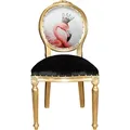 Produktbild: Casa Padrino Barock Luxus Esszimmer Stuhl ohne Armlehnen Flamingo mit Krone und mit Bling Bling Glitzersteinen - Designer Stuhl - Limited Edition