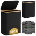 Produktbild: Bellamio Tolt Wäschekorb 3 Fächer schwarz – Wäschesammler 150 L mit Deckel – Wäschesammelbox aus Oxford-Gewebe mit Bambusring – Schmutzwäschebehälter mit herausnehmbarem Wäschesack – Wäschetonne hoch