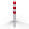 Produktbild: Schake Stahlrohrpoller ortsfest aus Stahlrohr verzinkt Ø152x3,2mm weiß mit rot reflektierenden Leuchtstreifen zum Einbetonieren 1500mm Gesamtlänge