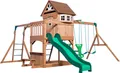 Produktbild: Backyard Discovery Montpelier Spielturm aus Holz | Stelzenhaus für Kinder mit Rutsche, Schaukel, Kletterwand, Picknicktisch | XXL Spielhaus / Kletterturm für den Garten