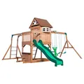 Produktbild: Backyard Discovery Montpelier Spielturm aus Holz | Stelzenhaus für Kinder mit Rutsche, Schaukel, Kletterwand, Picknicktisch | XXL Spielhaus/Kletterturm für den Garten
