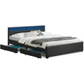Produktbild: Led Polsterbett Lyon Mit Bettkasten – Bettgestell Aus Holz & Kunstleder Mit Lattenrost – Doppelbett Schlafzimmer Möbel – 180 X 200 Cm - Schwarz - Juskys