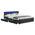 Produktbild: Juskys Polsterbett Lyon 180x200 cm mit Bettkasten, LED Beleuchtung, Lattenrost & Kunstleder, schwarz, Bett Bettgestell Doppelbett Ehebett