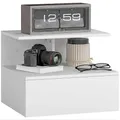Produktbild: HOMCOM Nachttisch hängend Beistelltisch mit Schublade, offenes Fach, Nachtschrank Nachtkommode Sofatisch für Schlafzimmer, Wohnzimmer, Weiß, 39,8 x 35 x 31,6 cm