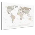 Produktbild: LANA KK Weltkarte-Pinnwand als Leinwandbild, pinne Deine Reisen und Erinnerungen – World Map White - Deutsch - Landkarten-Wandbild in weiß, 80 x 60 cm