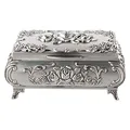 Produktbild: Pongnas Vintage Schmuckkästchen, luxuriös, rechteckige Form, Metall, weiblich, Antik Silber (12,5 x 9,5 x 5,5 cm)