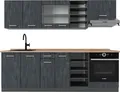 Produktbild: Küchenzeile Vicco R-Line Schwarz Beton/Anthrazit 240 cm AP Eiche, Model 47438