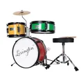 Produktbild: Lexington Kinderschlagzeug 3 PC, Schlagzeug Set für Kinde mit Snare, Tom, Bass Drum, Bass Drum Pedal, Thron, Becken, Drumsticks, Rot, Gelb, Grün