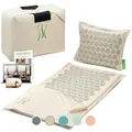 Produktbild: BACKLAXX ® Akupressurmatte Set – Akupressurmatte für Rücken, Nacken & Füße mit Kissen & Tasche – Akupressmatte, Stachelmatte & Fakirmatte zur Schmerzlinderung & Entspannung (naturfarben)