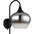 Produktbild: Wandlampe schwarz Wandleuchte Wohnzimmerlampe Rauchglas Flurleuchte, Kippschalter, 1x E27, BxH 18 x32 cm