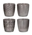 Produktbild: 4er Set Windlicht H7,5cm Glas Grau Teelichthalter Tischdeko Kerzen Retro Deko Kerze Transparent Kerzenhalter Tischdeko Deko