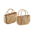 Produktbild: Tasche Strandtasche Einkaufstasche Halbmond Wasserhyazinthe Ledergriffe 2er Set
