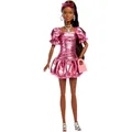 Produktbild: Barbie Deluxe Style-Modepuppe #6 in korallfarbenem Metallic-Kleid mit ballonförm