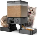 Produktbild: oneisall 5L Futterautomat Katze 2 Näpfe, Katzenfutter Automat mit einem Knopf, Einfache Bedienung, Futterspender für Katzen/Hunde, mit Edelstahlschüssel, Voice Recorder, für kleine/mittlere Haustiere