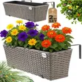 Produktbild: Blumenkasten Balkonkasten Pflanzkasten 11 Liter Montagehalterung Polyrattan Indoor Outdoor Geländerkasten Creme - Casaria