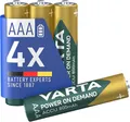 Produktbild: VARTA Batterien AAA, wiederaufladbar, 4 Stück, Power on Demand Recharge Accu, Akku, 800 mAh Ni-MH, ohne Memory Effekt, vorgeladen, in umweltschonender Verpackung, sofort einsatzbereit